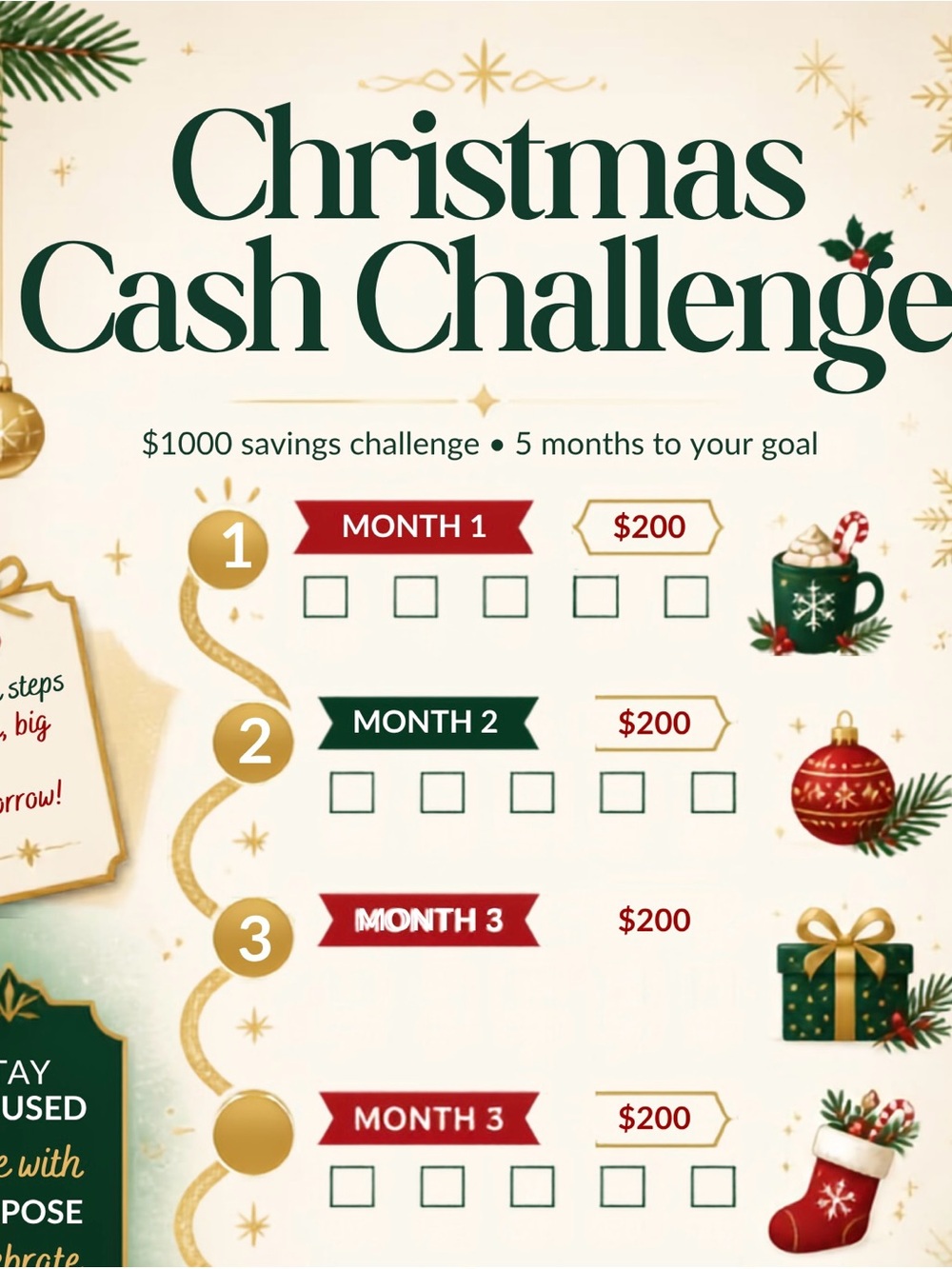 Christmas Cash Challenge Savings Tracker - Digital